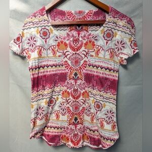 Style & Co. Pink and Orange Patterned Short Sleeve Top